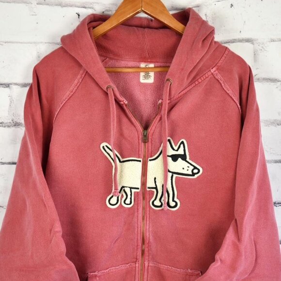 Teddy the Dog Novelty Applique Distressed Full Zip Hoodie Sweatshirt Jacket XXL - Picture 2 of 8